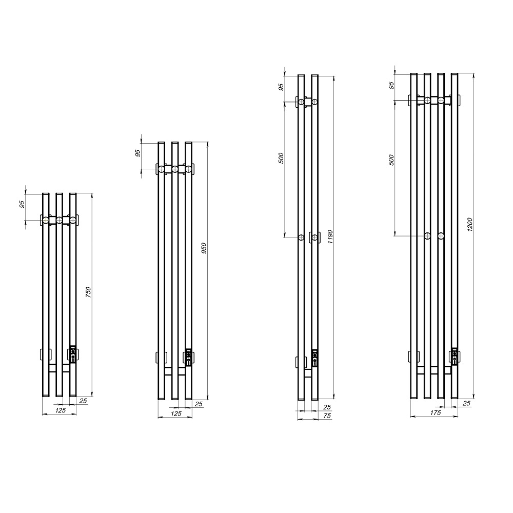 Полотенцесушитель Пэк сп Вектор кв 4 120х15 графит ВГП